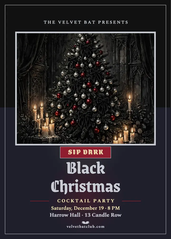 Velvet Bat Black Christmas party invite template