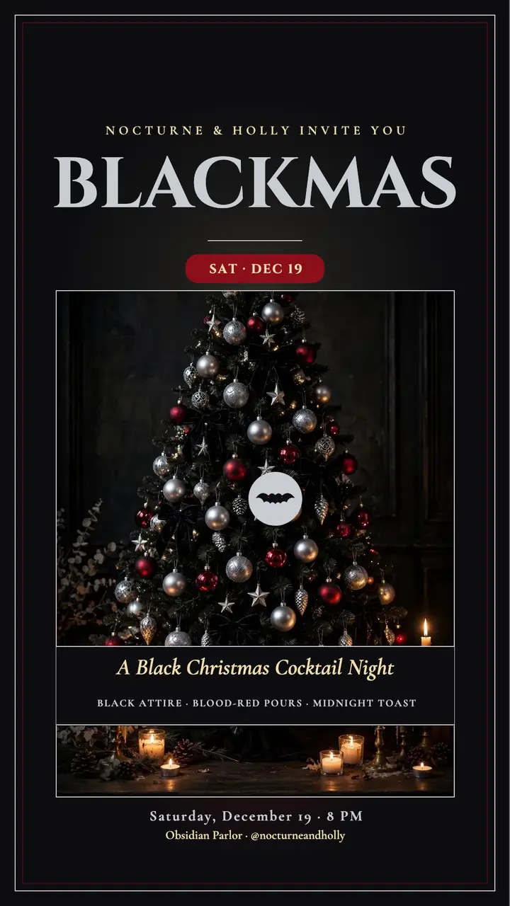 Nocturne and Holly black Christmas party story template