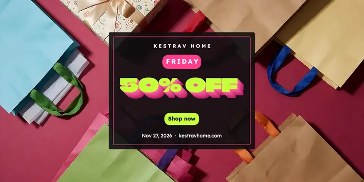 Kestrav Home Black Friday 50% off post, extruded block type: black friday sale post template