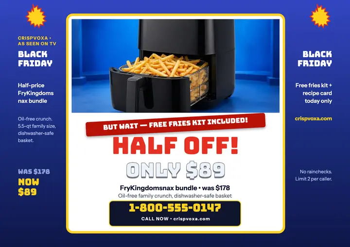 Crispvoxa Black Friday air fryer TV offer template