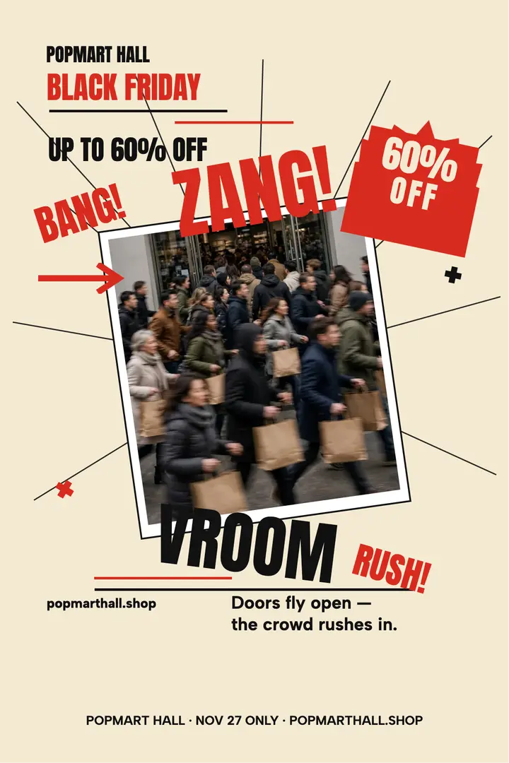 Popmart Hall Black Friday burst poster: black friday poster template