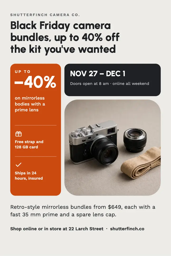 Shutterfinch Black Friday camera bundles poster template