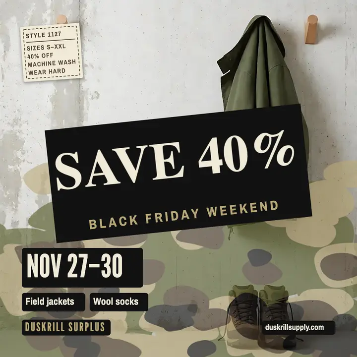 Duskrill Surplus Black Friday camo sale post template