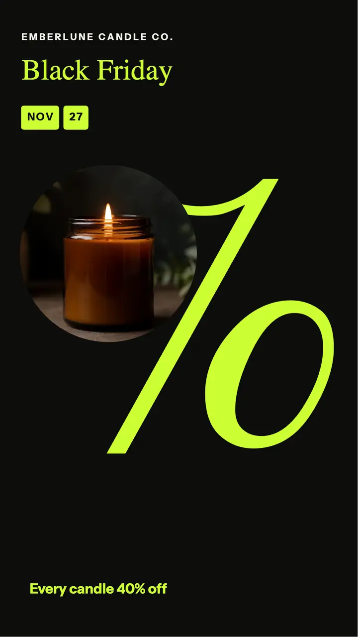 Black Friday candle sale story, cropped percent template