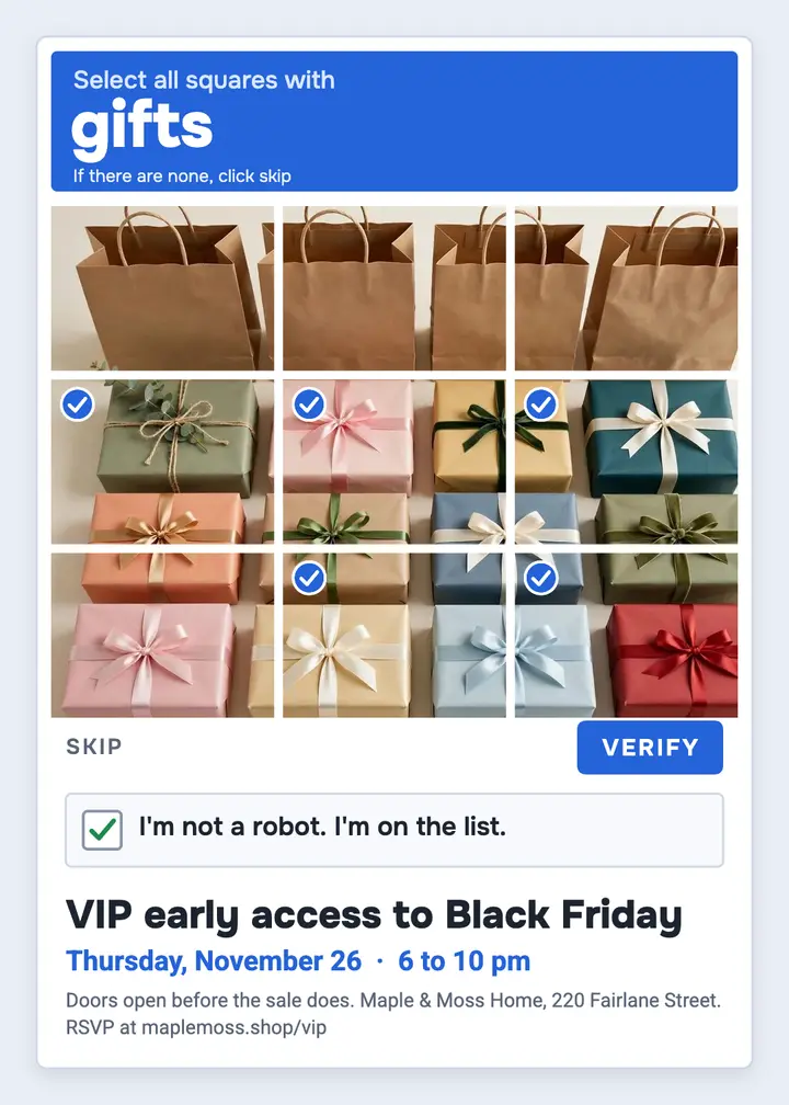 Black Friday captcha VIP invitation: black friday invitation template