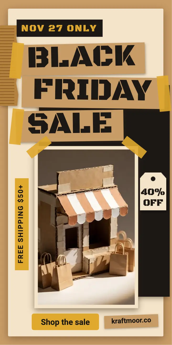Kraftmoor Goods Black Friday cardboard half-page ad template