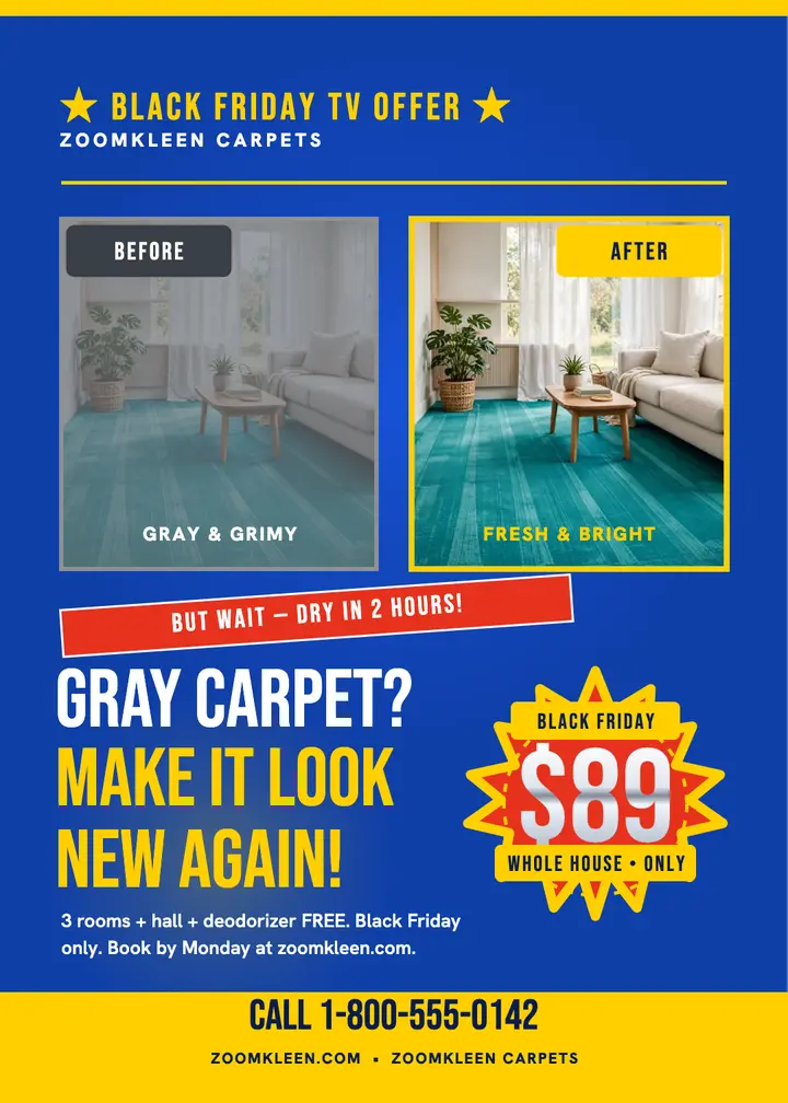 Zoomkleen Black Friday carpet TV offer: carpet cleaning flyer template