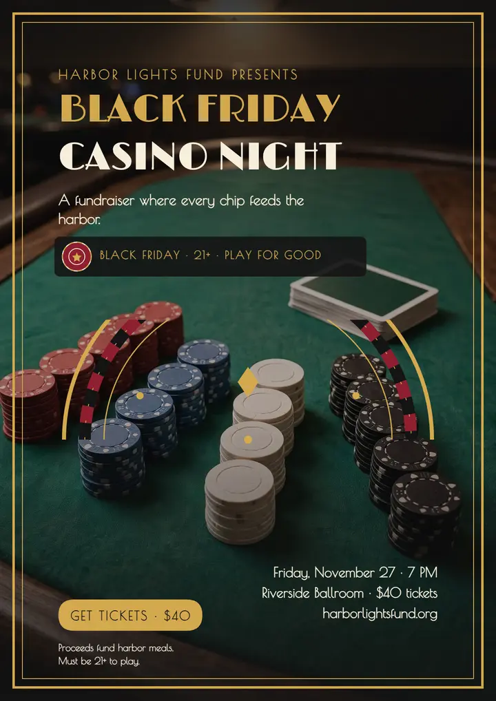 Harbor Lights casino night flyer: black friday casino night flyer template