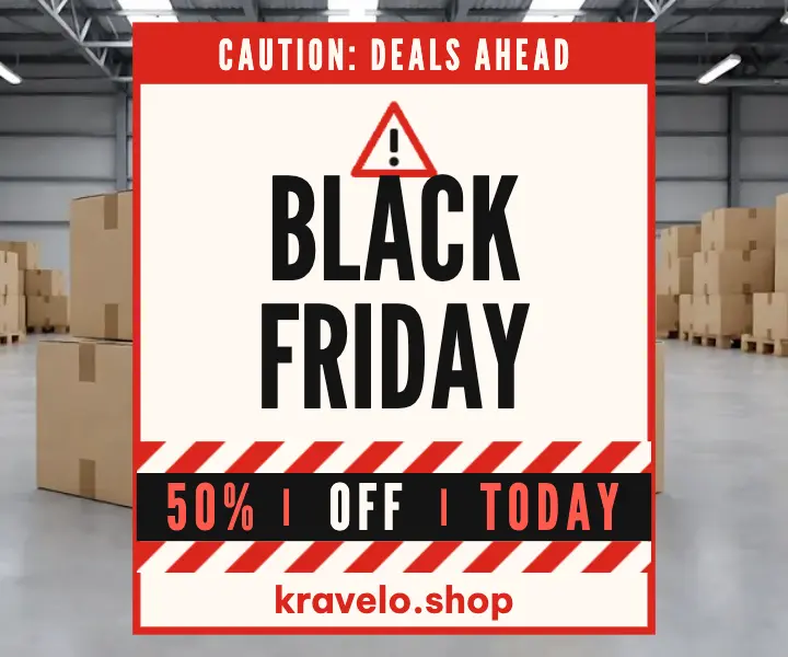 Kravelo Outlet Black Friday caution deals ad: black friday ad template