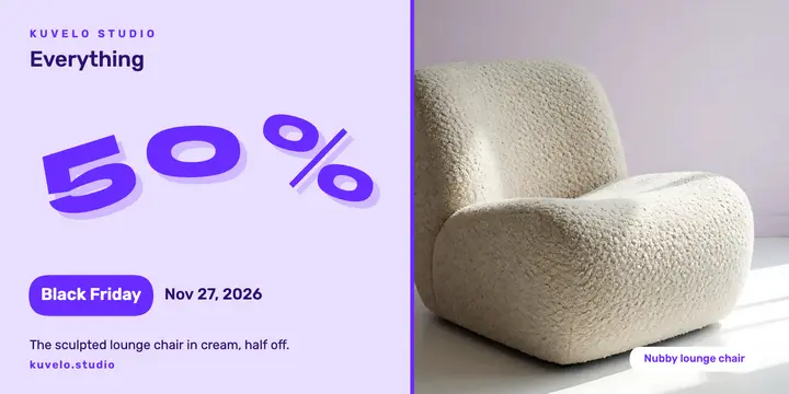 Black Friday lounge chair 50% off, warped type template