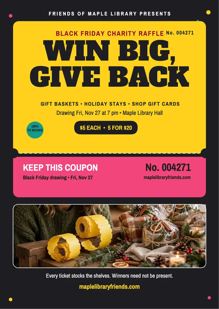 Friends of Maple Library Black Friday raffle flyer template