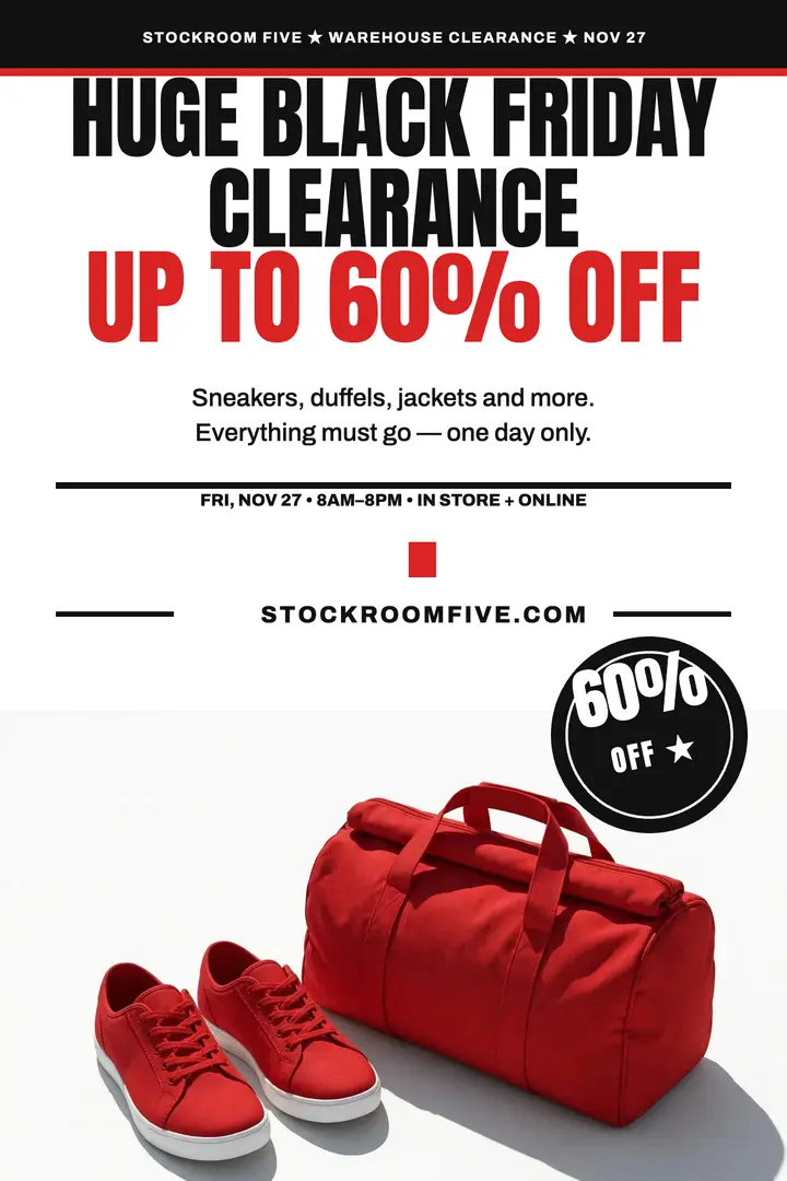 Stockroom Five Black Friday clearance poster template