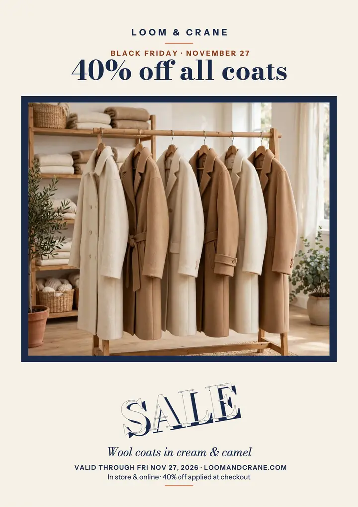 Loom and Crane Black Friday coat sale flyer template