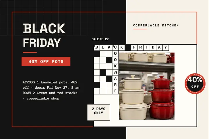 Copperladle Black Friday cookware postcard: black friday cookware postcard template