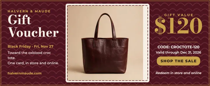 Halvern and Maude Black Friday tote voucher: gift voucher template