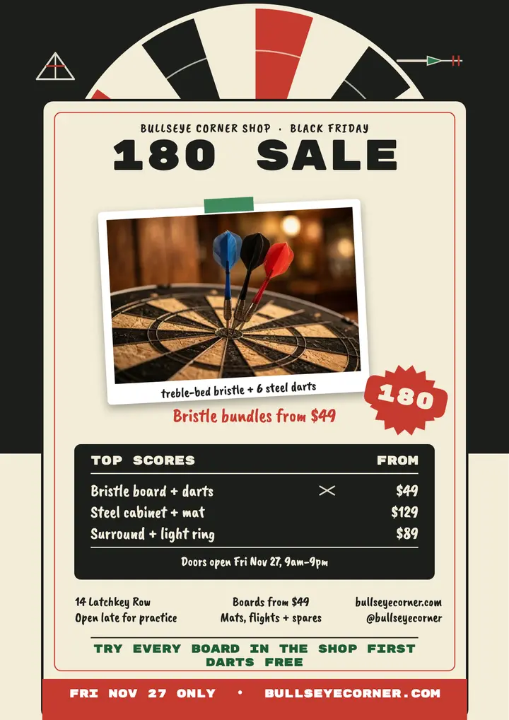 Bullseye Corner darts Black Friday flyer: darts sale flyer template
