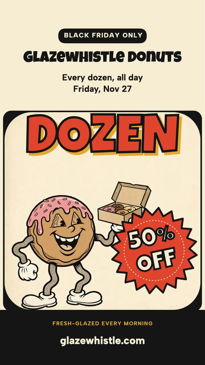 Glazewhistle Donuts Black Friday half-off dozen story template