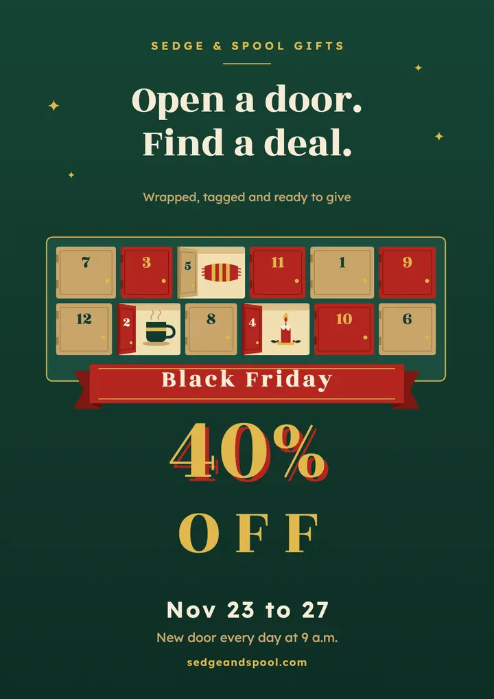 Sedge & Spool Black Friday door deals flyer template
