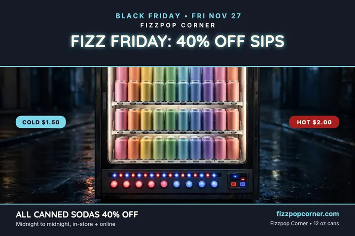 Fizzpop Corner Black Friday drinks postcard template