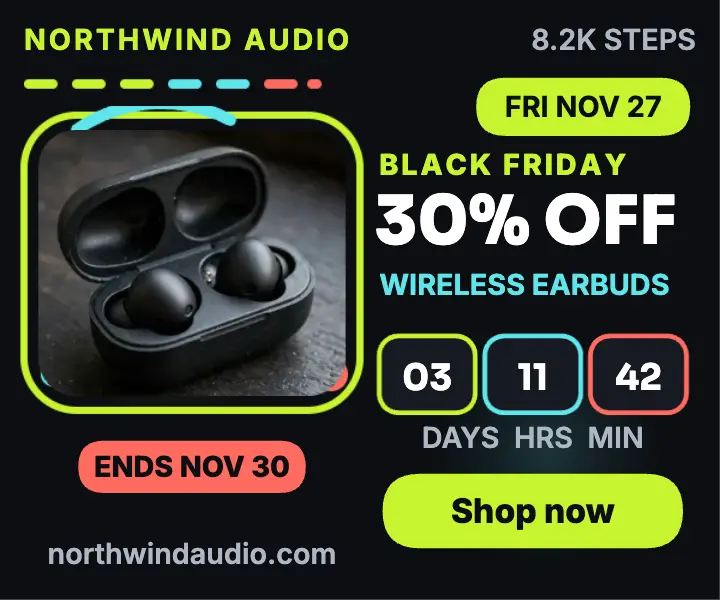 Northwind Audio Black Friday earbuds countdown ad template