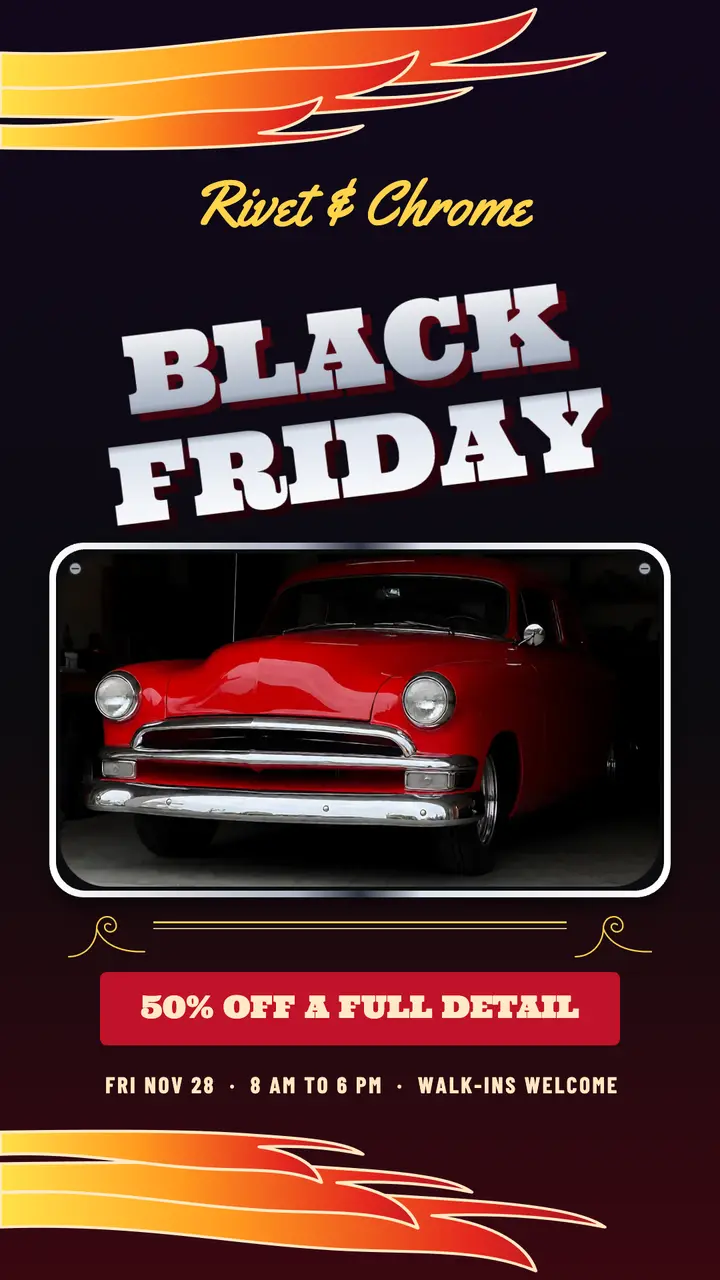 Black Friday car detailing hot-rod flames story template