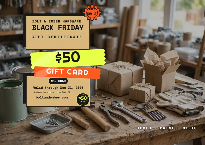 Bolt and Ember hardware gift card certificate: black friday gift card template