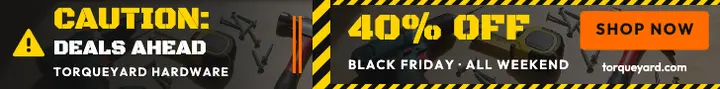 Torqueyard Hardware Black Friday caution leaderboard: black friday leaderboard ad template