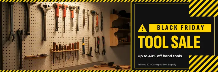 Gantry & Bolt Black Friday tool sale hazard header: black friday tool sale header template