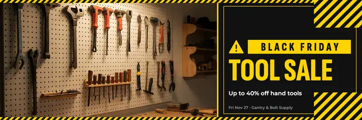 Gantry & Bolt Black Friday tool sale hazard header template