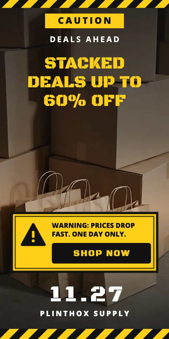 Plinthox Supply Black Friday stacked deals half-page ad template