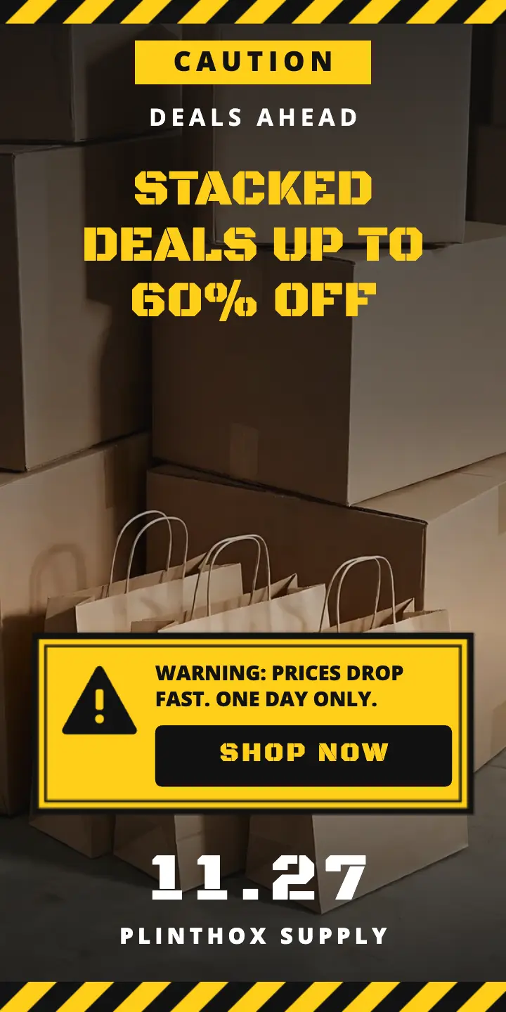Plinthox Supply Black Friday stacked deals half-page ad template
