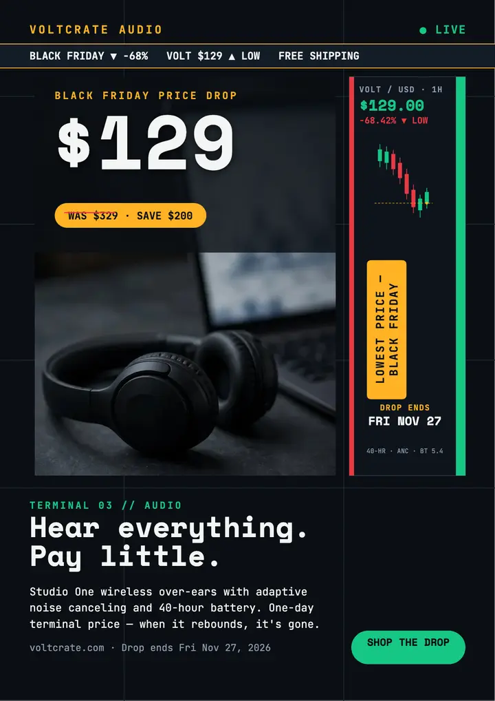 Voltcrate Black Friday headphone drop flyer template