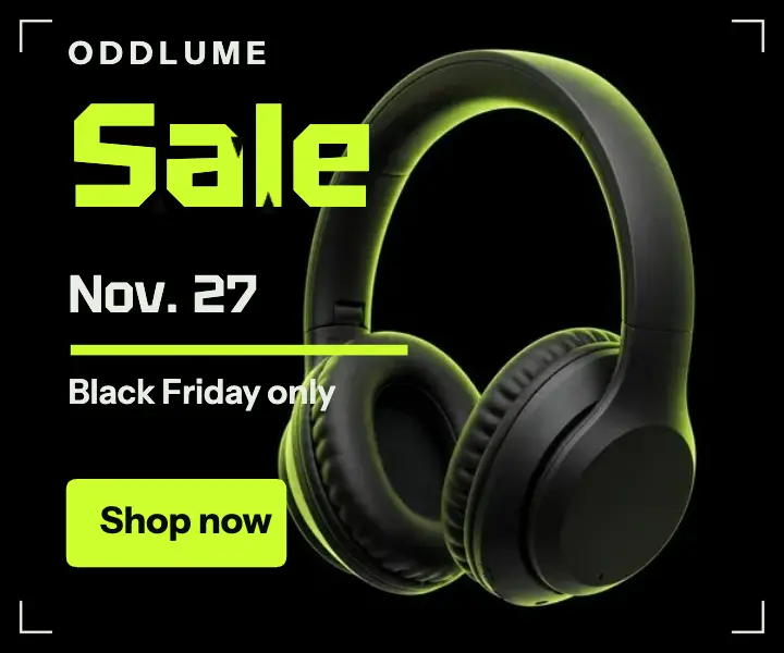 Oddlume Black Friday headphones ad, ink-trap type: black friday ad template