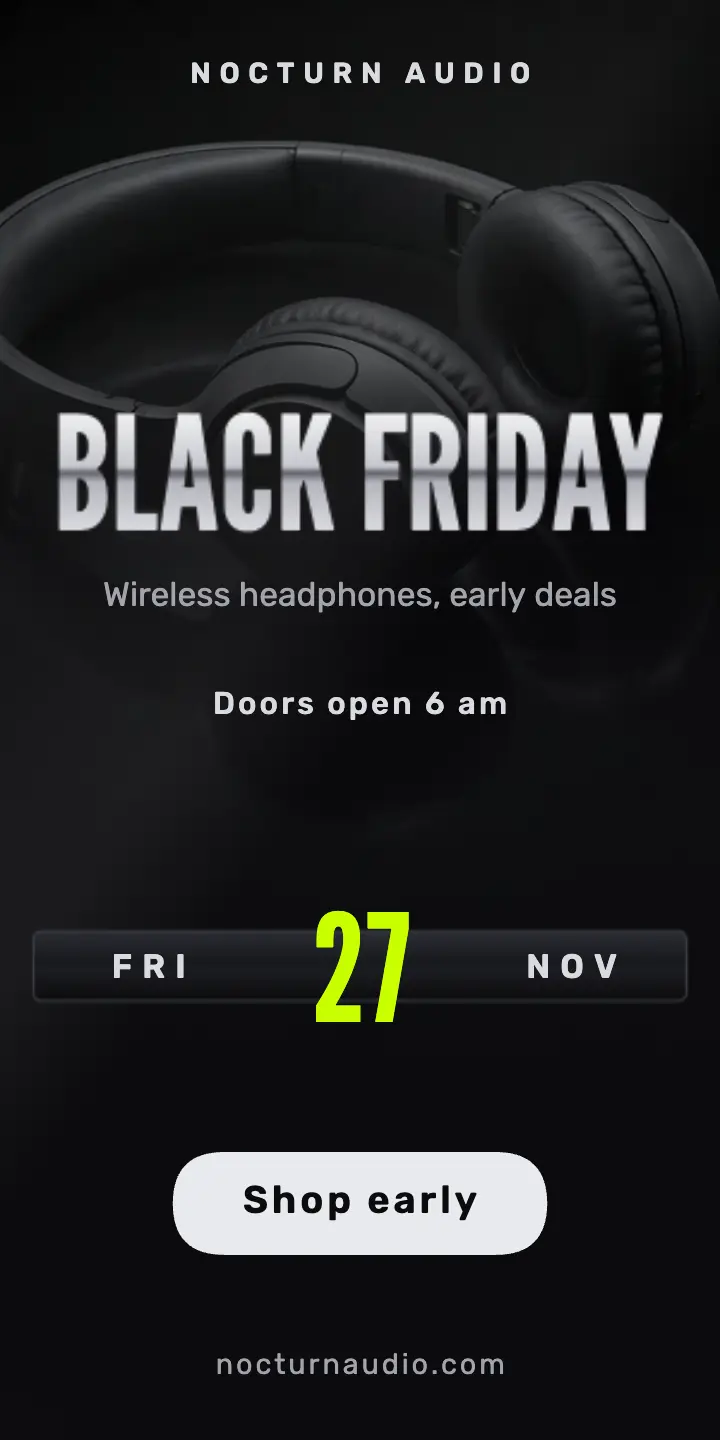 Black Friday wireless headphones half-page ad template
