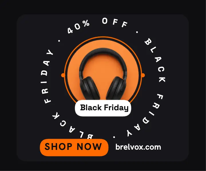 Brelvox Black Friday headphones ad, orbiting text ring template