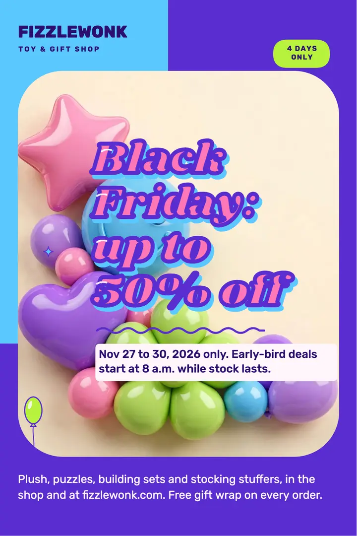Fizzlewonk Black Friday toy sale poster, inflated 3D: black friday sale poster template