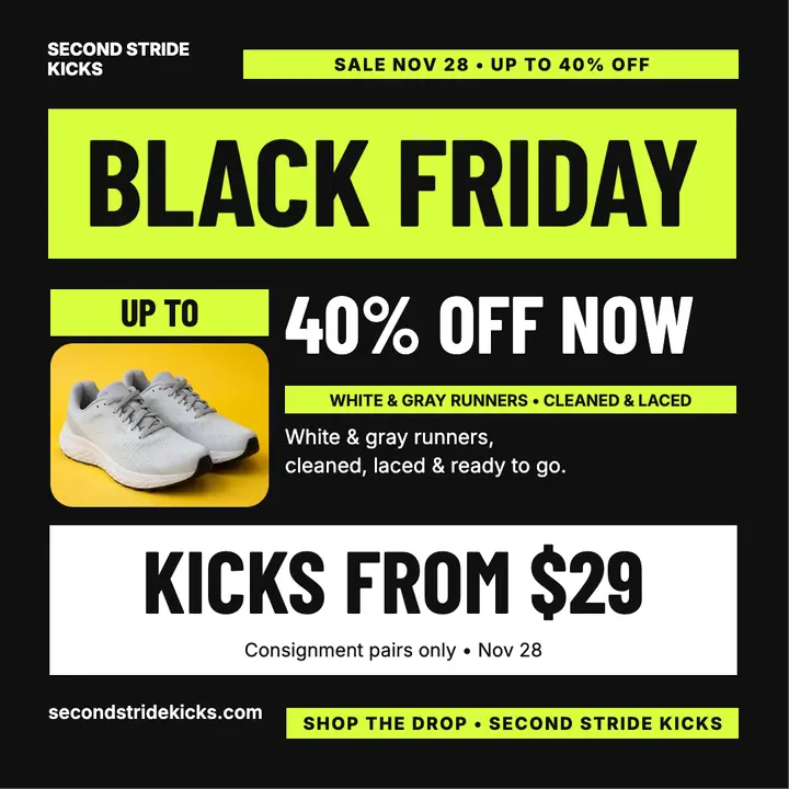 Second Stride Black Friday kicks post: black friday sneaker sale template