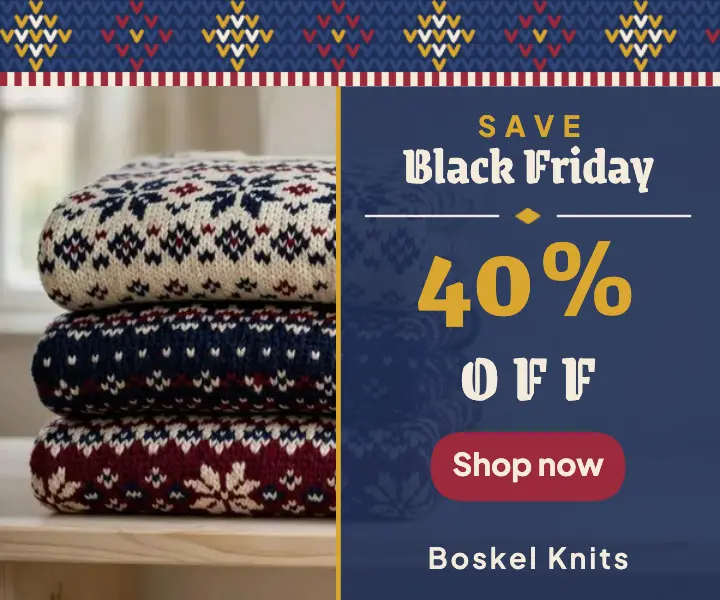 Boskel Knits Black Friday 40% off Fair Isle ad template