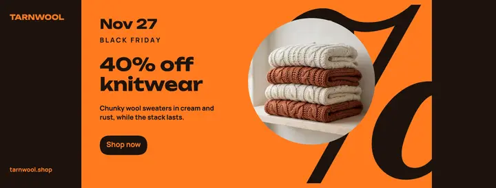 Tarnwool Black Friday knitwear cover, giant percent template