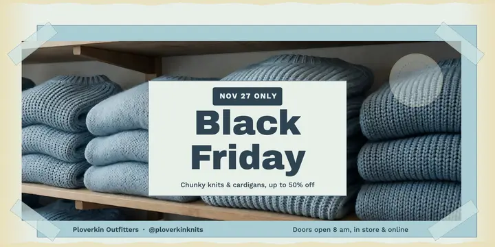 Black Friday knitwear doorbusters, sun-bleached poster template