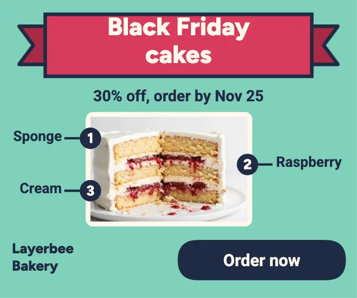 Black Friday layered cake ad, Layerbee Bakery template