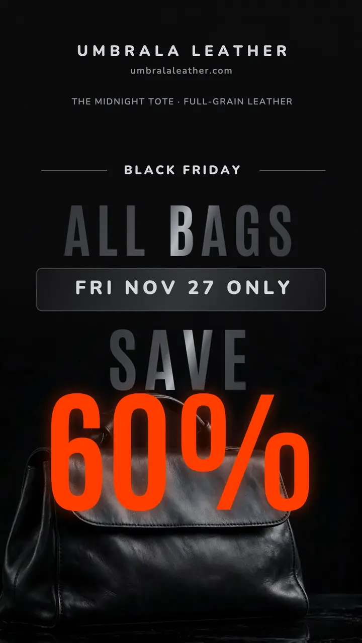 Umbrala Leather Black Friday 60% off story, blackout gloss template