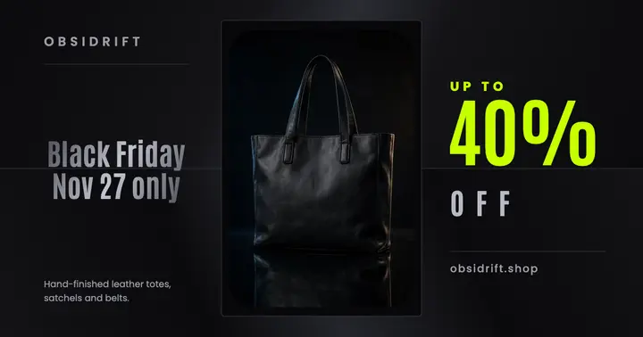 Obsidrift Black Friday leather tote sale post template
