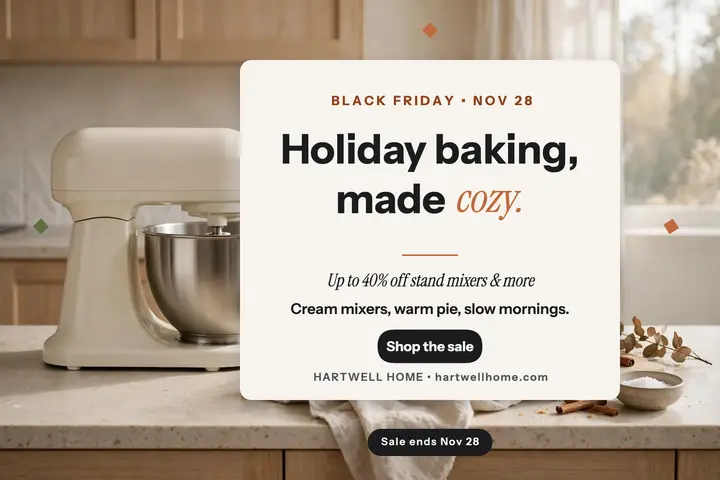 Hartwell Home Black Friday mixer sale postcard template
