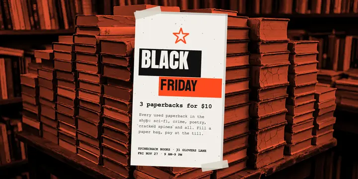 Spinecrack Books Black Friday post, photocopy zine template