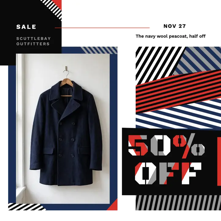 Scuttlebay Outfitters Black Friday peacoat sale, dazzle camouflage template