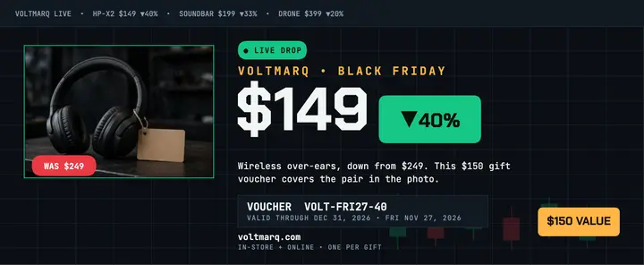 Voltmarq Black Friday headphone voucher template
