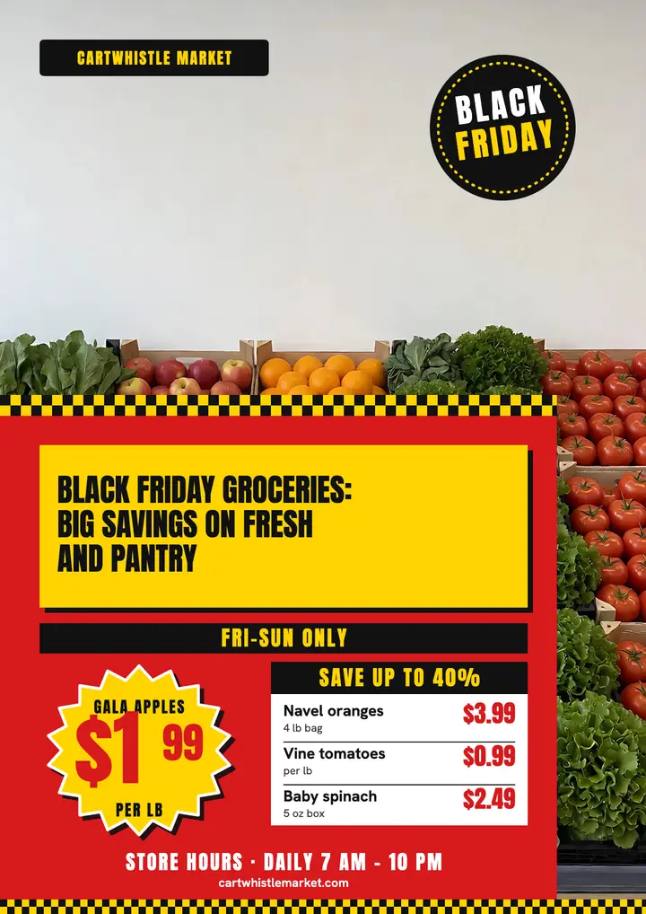 Black Friday produce weekend grocery flyer, supermarket style template