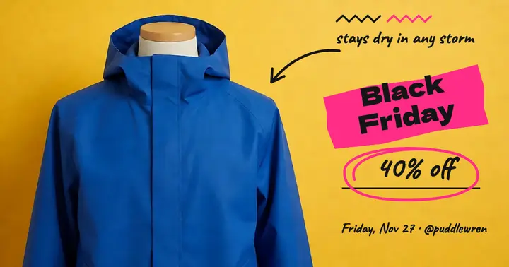 Puddlewren Black Friday rain jacket sale template