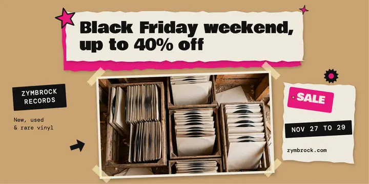 Zymbrock Records Black Friday paper collage post: black friday record shop post template